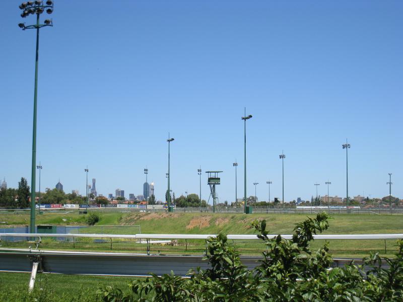 Moonee Ponds - Moonee Valley Racecourse: View south across track from Wilson St