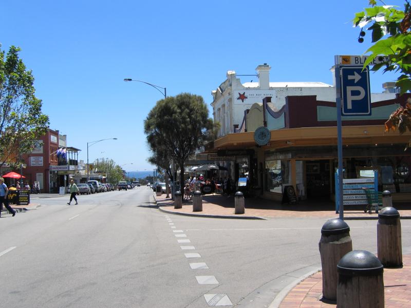 Mornington - Commercial centre and shops, Main Street: View north-west along Main Street at Blake St