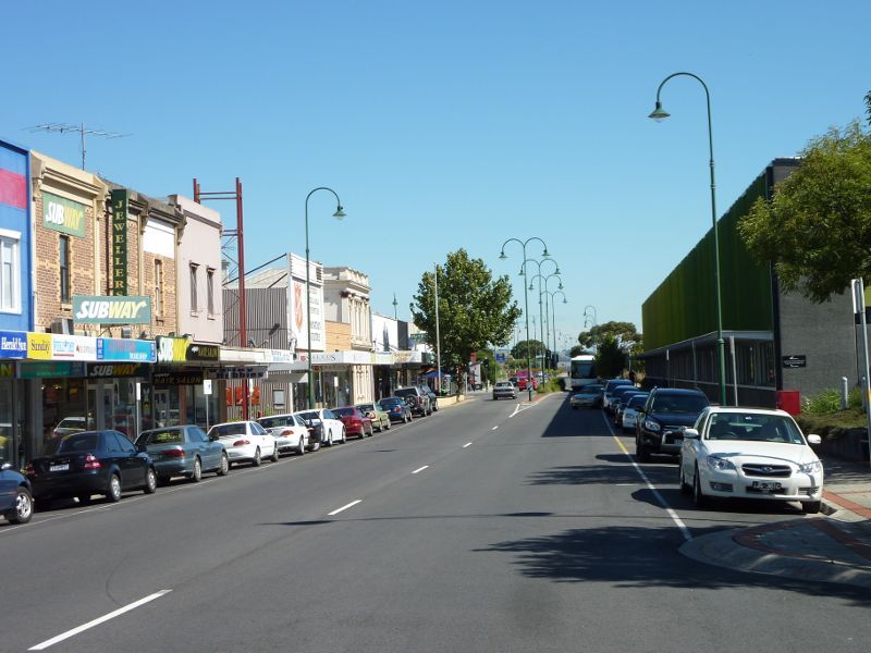 Morwell - Shops and commercial centre, Commercial Road, Tarwin Street and George Street - View west along Commercial Rd between Hazelwood Rd and Tarwin St