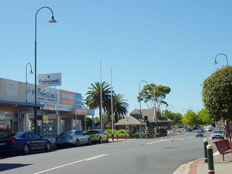 Morwell - Shops and commercial centre, Commercial Road, Tarwin Street and George Street - View east along Commercial Rd towards Tarwin St