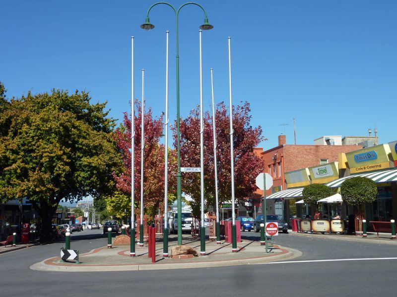Morwell - Shops and commercial centre, Commercial Road, Tarwin Street and George Street - View south along Tarwin St at Commercial Rd