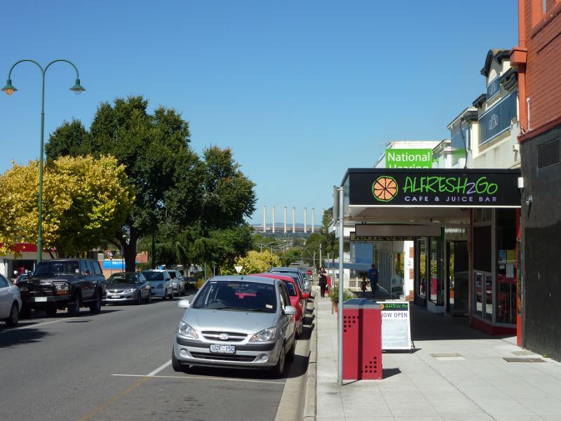 Morwell - Shops and commercial centre, Commercial Road, Tarwin Street and George Street: View south along Tarwin St, south of Commercial Rd