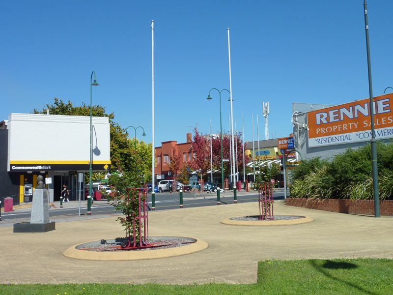 Morwell - Shops and commercial centre, Commercial Road, Tarwin Street and George Street: Southerly view through Legacy Place towards Commercial Rd at Tarwin St