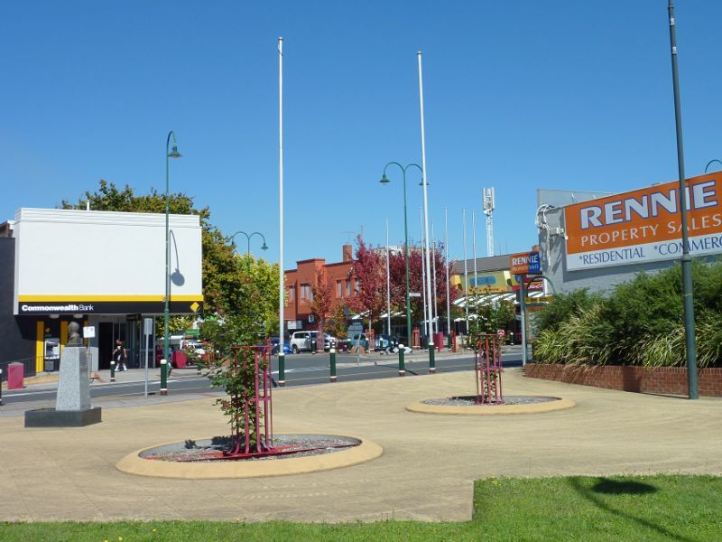 Morwell - Shops and commercial centre, Commercial Road, Tarwin Street and George Street - Southerly view through Legacy Place towards Commercial Rd at Tarwin St