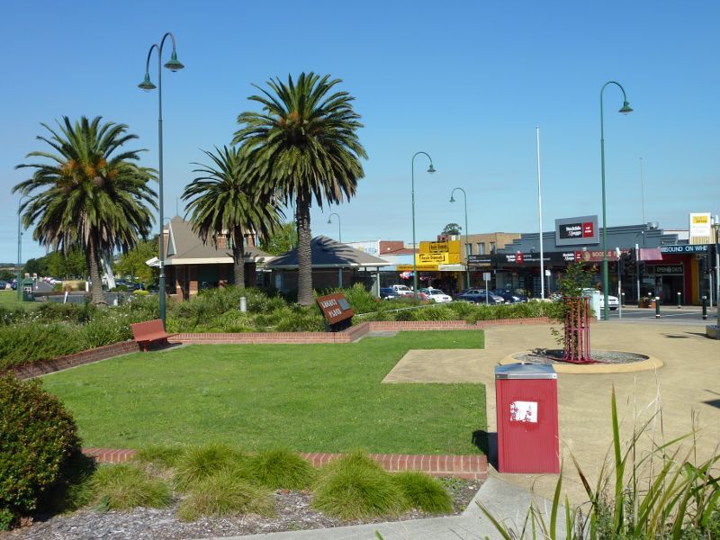 Morwell - Shops and commercial centre, Commercial Road, Tarwin Street and George Street: Easterly view through Legacy Place