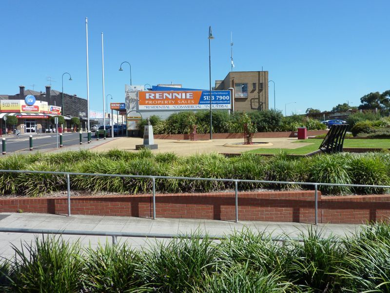 Morwell - Shops and commercial centre, Commercial Road, Tarwin Street and George Street - Westerly view towards Legacy Place at walkway to railway station