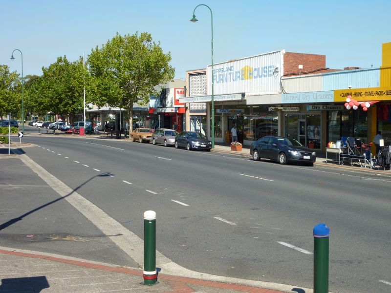 Morwell - Shops and commercial centre, Commercial Road, Tarwin Street and George Street: View east along Commercial Rd, east of Tarwin St