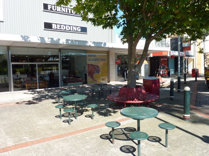 Morwell - Shops and commercial centre, Commercial Road, Tarwin Street and George Street - Outdoor seating, south side of Commercial Rd between Chapel St and Tarwin St