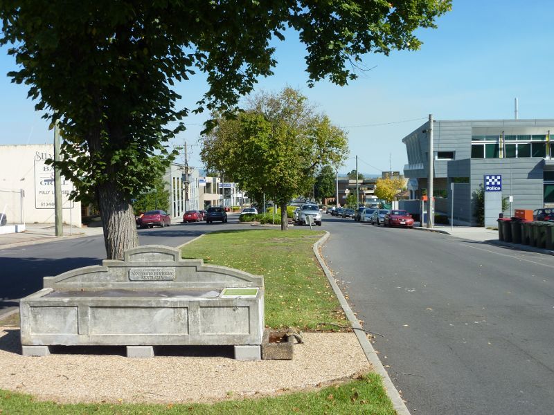 Morwell - Shops and commercial centre, Commercial Road, Tarwin Street and George Street: View south along Hazelwood Rd at Commercial Rd