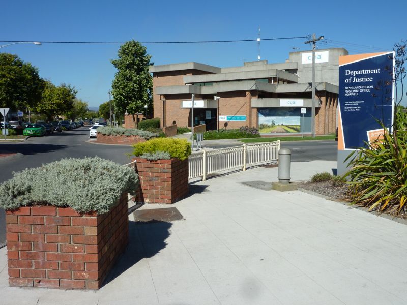 Morwell - Shops and commercial centre, Commercial Road, Tarwin Street and George Street: View south along Hazelwood Rd towards Ann St
