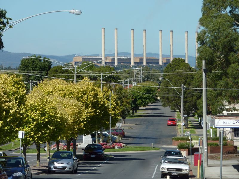 Morwell - Shops and commercial centre, Commercial Road, Tarwin Street and George Street: View south along Tarwin St towards Elgin St