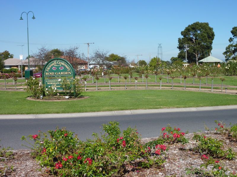 Morwell - Morwell Centenary Rose Garden, Maryvale Crescent and Commercial Road - View south across Commercial Rd towards rose garden