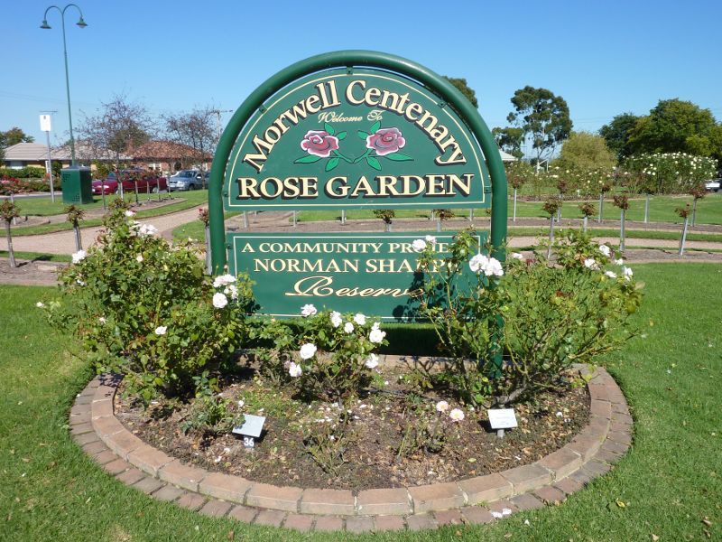 Morwell - Morwell Centenary Rose Garden, Maryvale Crescent and Commercial Road: Rose garden sign fronting Commercial Rd