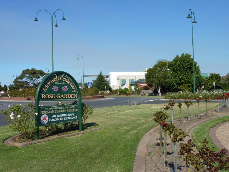 Morwell - Morwell Centenary Rose Garden, Maryvale Crescent and Commercial Road - Rose garden fronting roundabout at Commercial Rd and Maryvale Cr