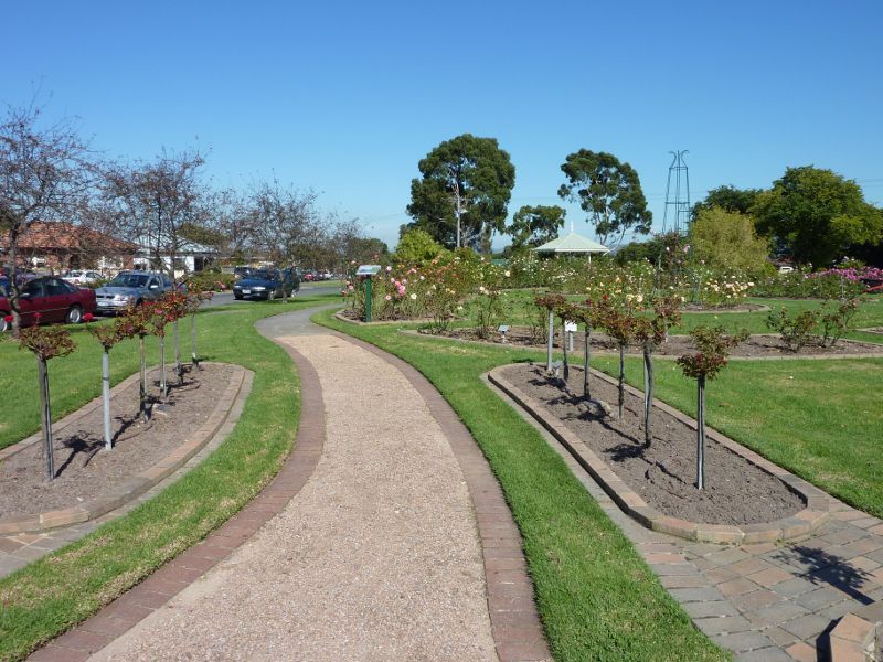 Morwell - Morwell Centenary Rose Garden, Maryvale Crescent and Commercial Road - View through rose garden beside Maryvale Cr
