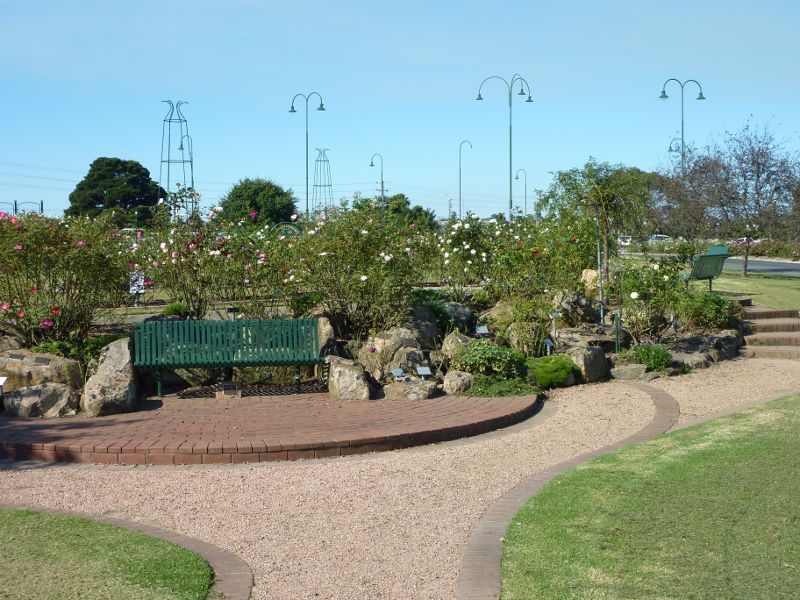Morwell - Morwell Centenary Rose Garden, Maryvale Crescent and Commercial Road - North-easterly view through rose garden