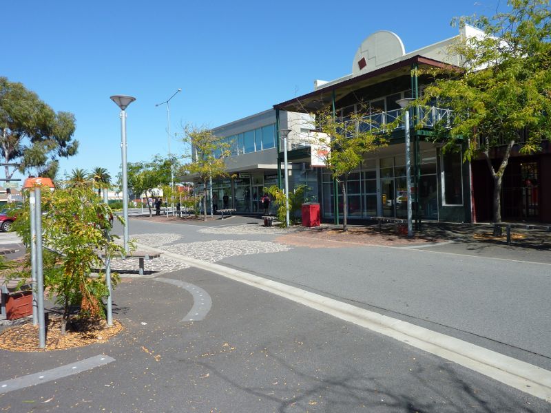 Morwell - Shops and commercial centre, Princes Drive and Church Street - View south along Church St towards Princes Dr