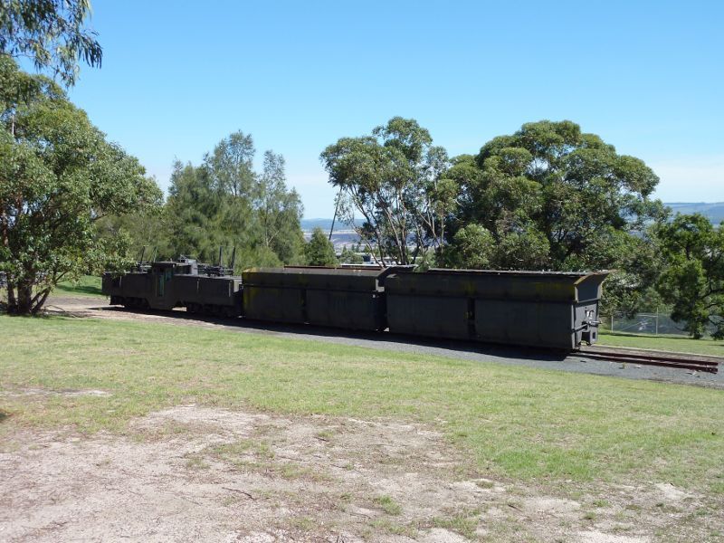 Morwell - Power Works and surrounds, Ridge Road: Locomotive No. 125 and Tulloch Coal Wagons