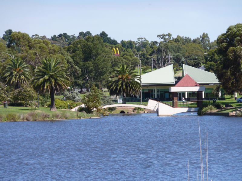 Morwell - Morwell Civic Gardens and Kernot Lake, Princes Drive: View south-west along Lake Kernot from north-eastern end towards footbridge