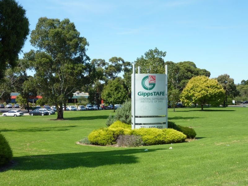 Morwell - Gipps TAFE and surrounds, Princes Drive at Monash Way: Gipps TAFE sign fronting Monash Way