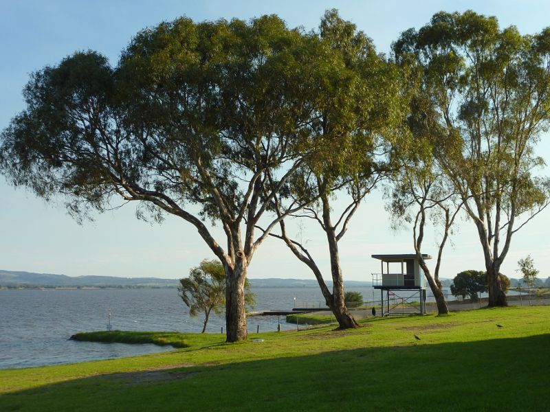 Morwell - Hazelwood Pondage at power boat launching area, Yinnar Road: South-westerly view along lake shoreline
