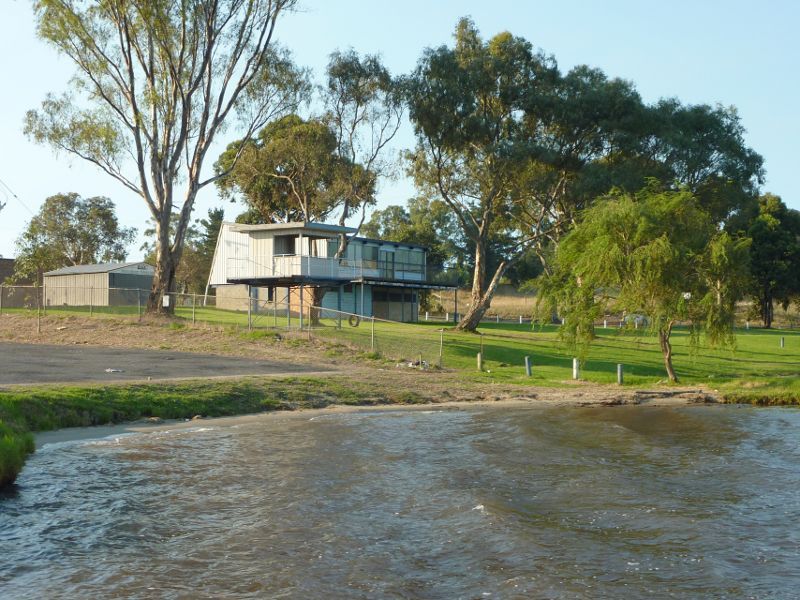 Morwell - Hazelwood Pondage at power boat launching area, Yinnar Road: View towards pavillion from boat ramp