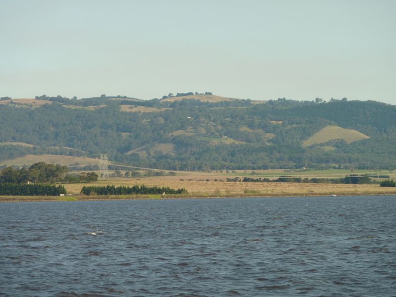 Morwell - Hazelwood Pondage at power boat launching area, Yinnar Road: South-easterly view across lake from near boat ramp