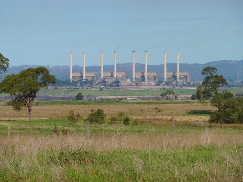 Morwell - Strzelecki Highway south-west of Morwell: View towards Hazelwood Power Station from Strzelecki Hwy north of Deans Rd