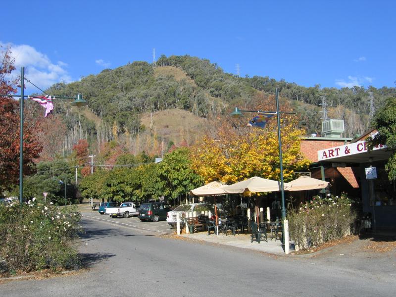 Mount Beauty - Shops and commercial centre - Shops, view east along Hollonds St between Lakeside Av and Park St