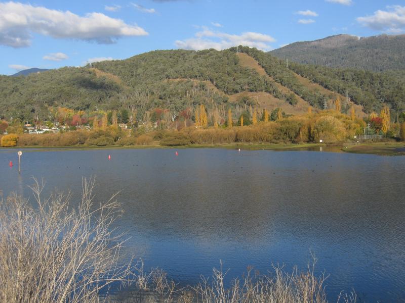 Mount Beauty - Regulating Pondage, Embankment Drive: View east across pondage from western wall of pondage