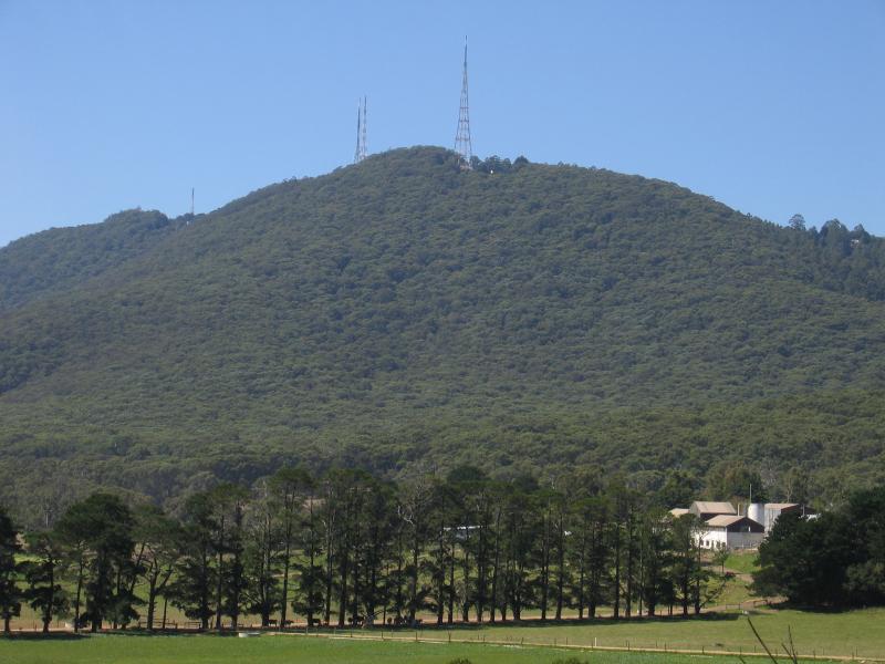 Mount Dandenong - Views of Mount Dandenong and Mount Corhanwarrabul from surrounding areas: Close up view from Basin-Olinda Rd at The Basin
