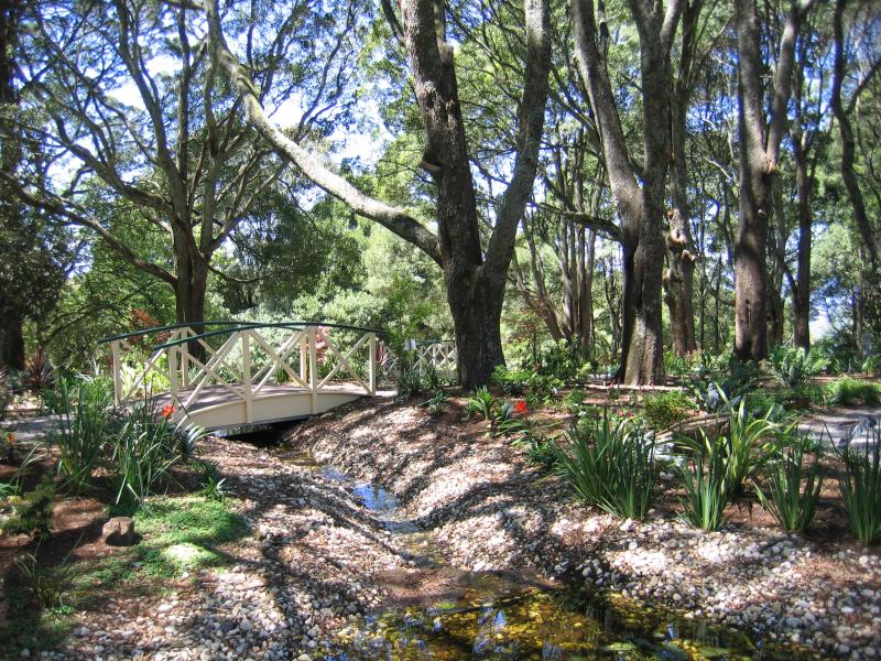 Mount Dandenong - Mount Dandenong Observatory, English Gardens: Footbridge across creek