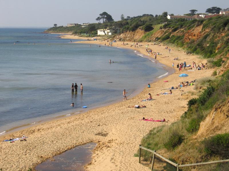 Mount Eliza - Half Moon Bay and Canadian Bay area: View north-east along beach at Ballar Creek