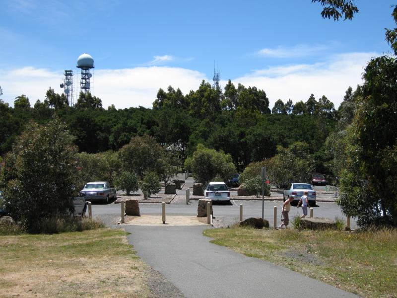 Mount Macedon - Memorial Cross, end of Cameron Drive: View north towards car park from start of path to memorial cross