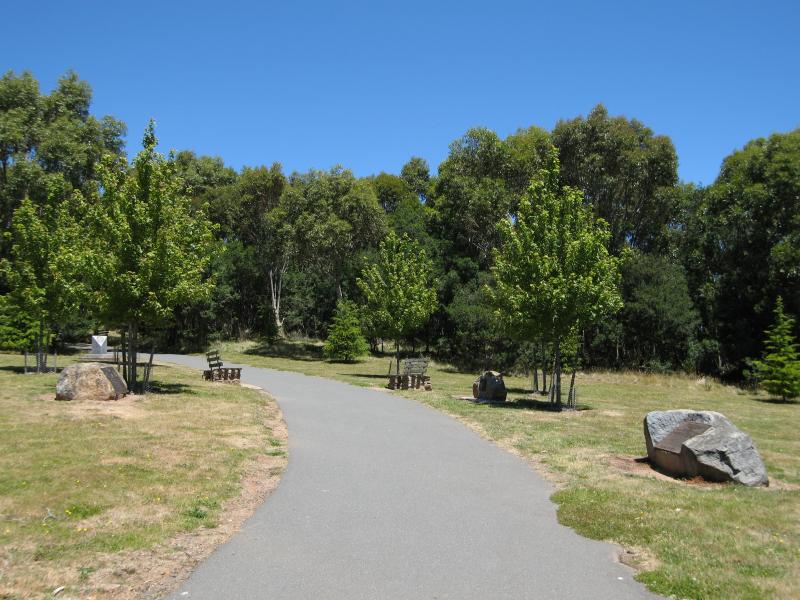 Mount Macedon - Memorial Cross, end of Cameron Drive: View south along path to memorial cross