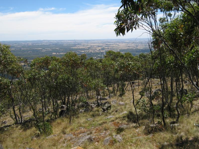 Mount Macedon - Memorial Cross, end of Cameron Drive: View north-west at Major Mitchell Lookout