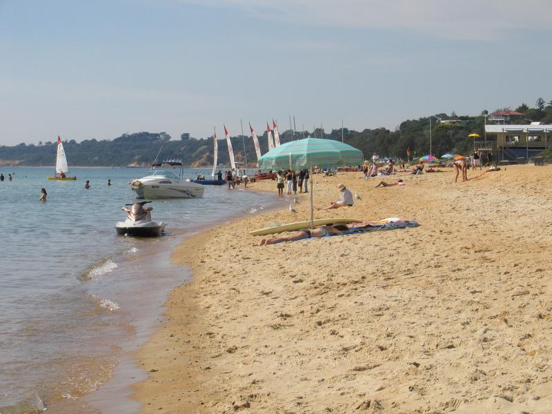 Mount Martha - Mount Martha Beach South, between Lifesaving Club and Bay Road: View north-east along beach towards Lifesaving Club