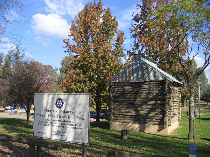 Myrtleford - Rotary Park, Great Alpine Road at Barwidgee Creek: Historic Timber Tobacco Kiln