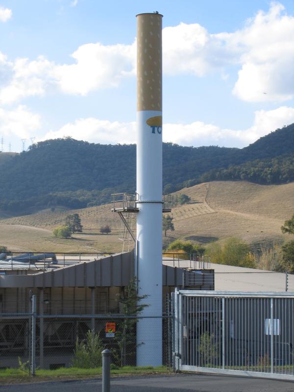 Myrtleford - Tobacco Co-Op, Yackandandah Road east of Briggs Lane: View of Big Cigarette at Tobacco Co-Op