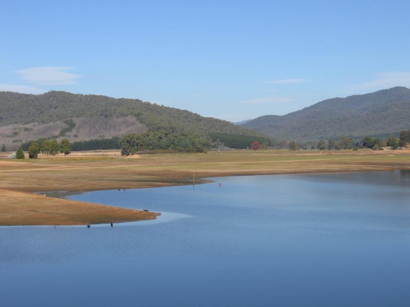 Myrtleford - Lake Buffalo dam wall: View south across lake from near dam wall