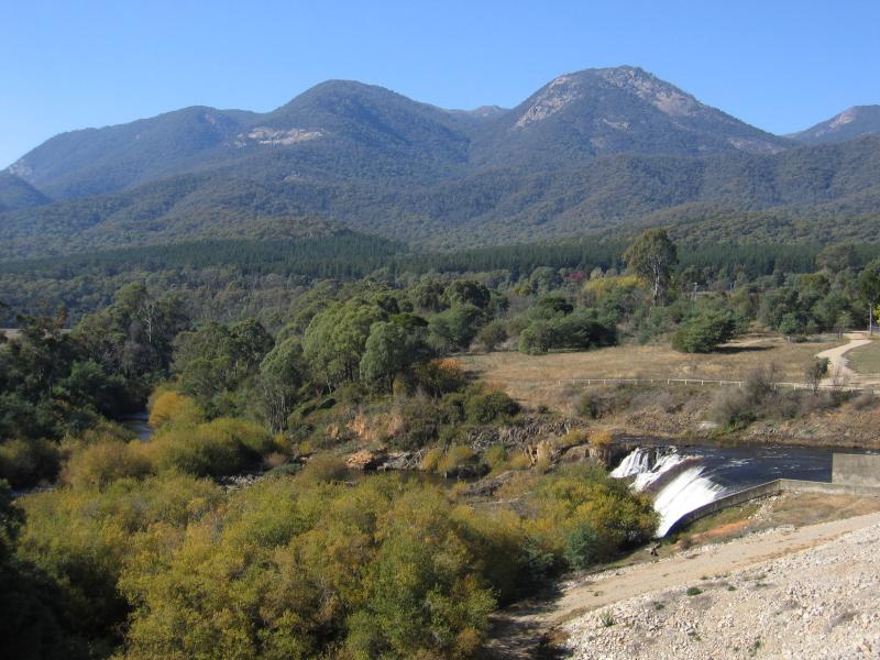 Myrtleford - Lake Buffalo dam wall: View east across Buffalo River from dam wall
