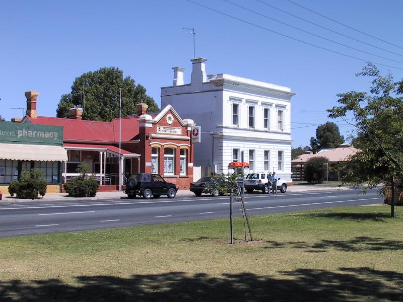 Nagambie - Commercial centre and shops, High Street: Post office, view south along High St towards Marie St
