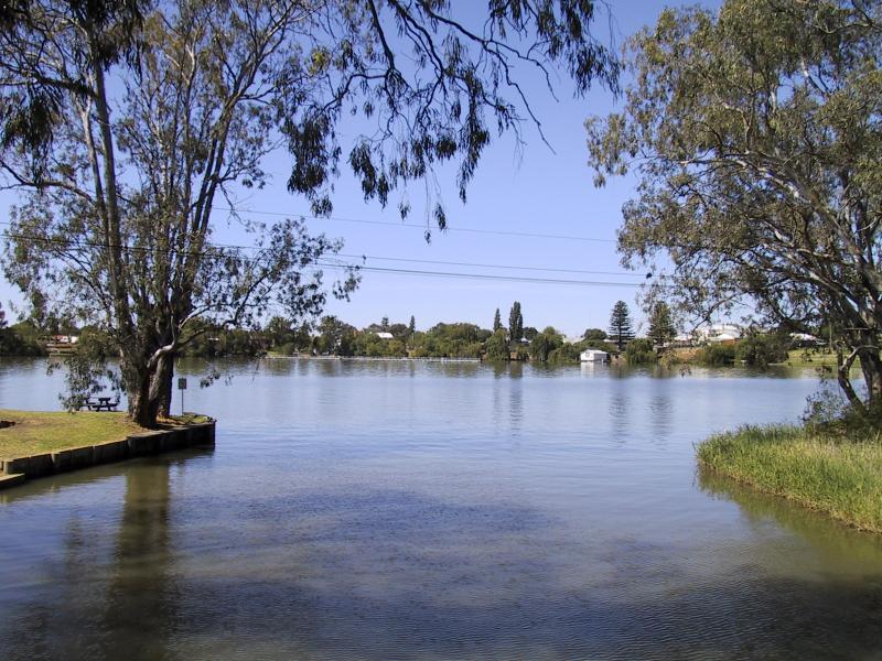 Nagambie - Buckley Park at end of Blayney Lane, Lake Nagambie: View north across lake from footbridge across inlet at Rowing Club