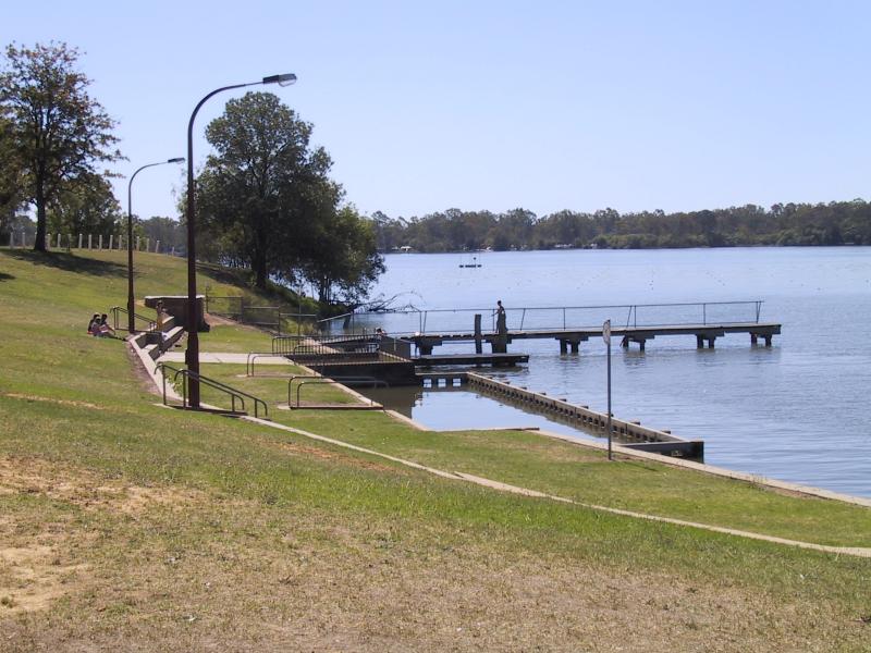 Nagambie - Buckley Park at end of Blayney Lane, Lake Nagambie: Jetty and swimming enclosure at Rowing Club