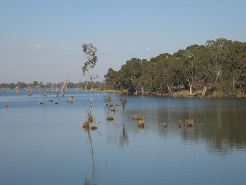 Nagambie - Goulburn Weir and Recreation Area: View south across lake from weir