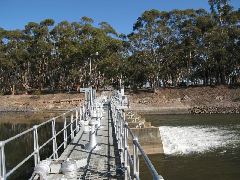 Nagambie - Goulburn Weir and Recreation Area - View west across smaller weir towards west bank of lake