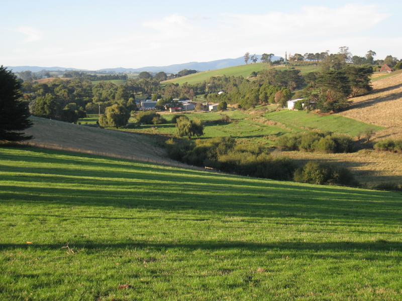 Neerim South - Main Neerim Road, southern side of town: North-east view along Red Hill Creek towards town from Main Neerim Rd near town sign