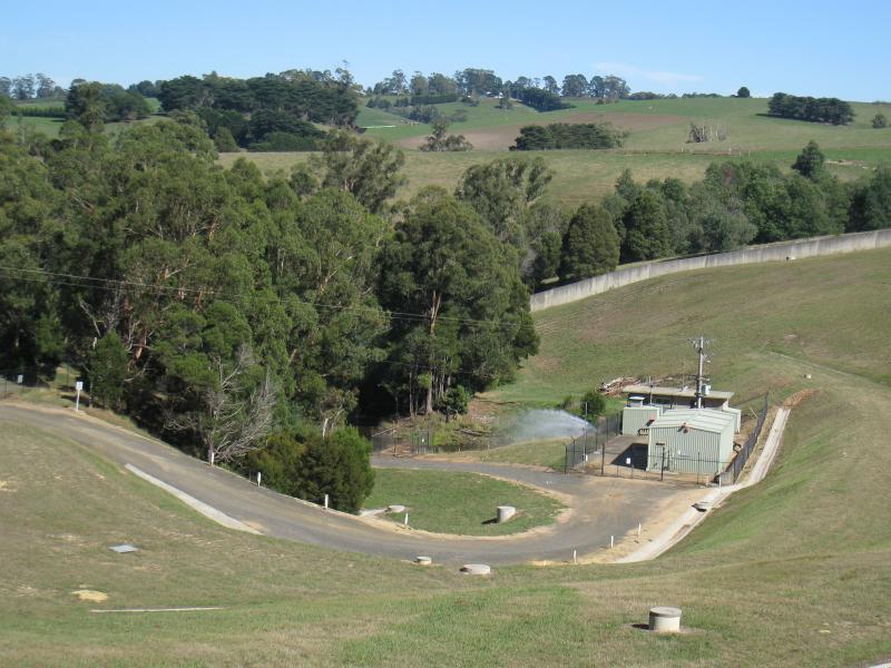 Neerim South - Tarago Reservoir Park: View of outlet at base of dam wall
