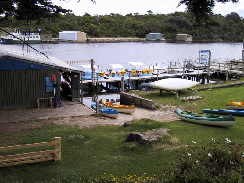 Nelson - Nelson town centre and Glenelg River: View across Glenelg River behind general store