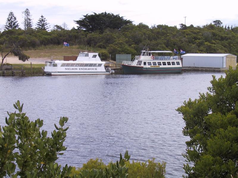 Nelson - Nelson town centre and Glenelg River: View west across Glenelg River near boat ramp behind general store